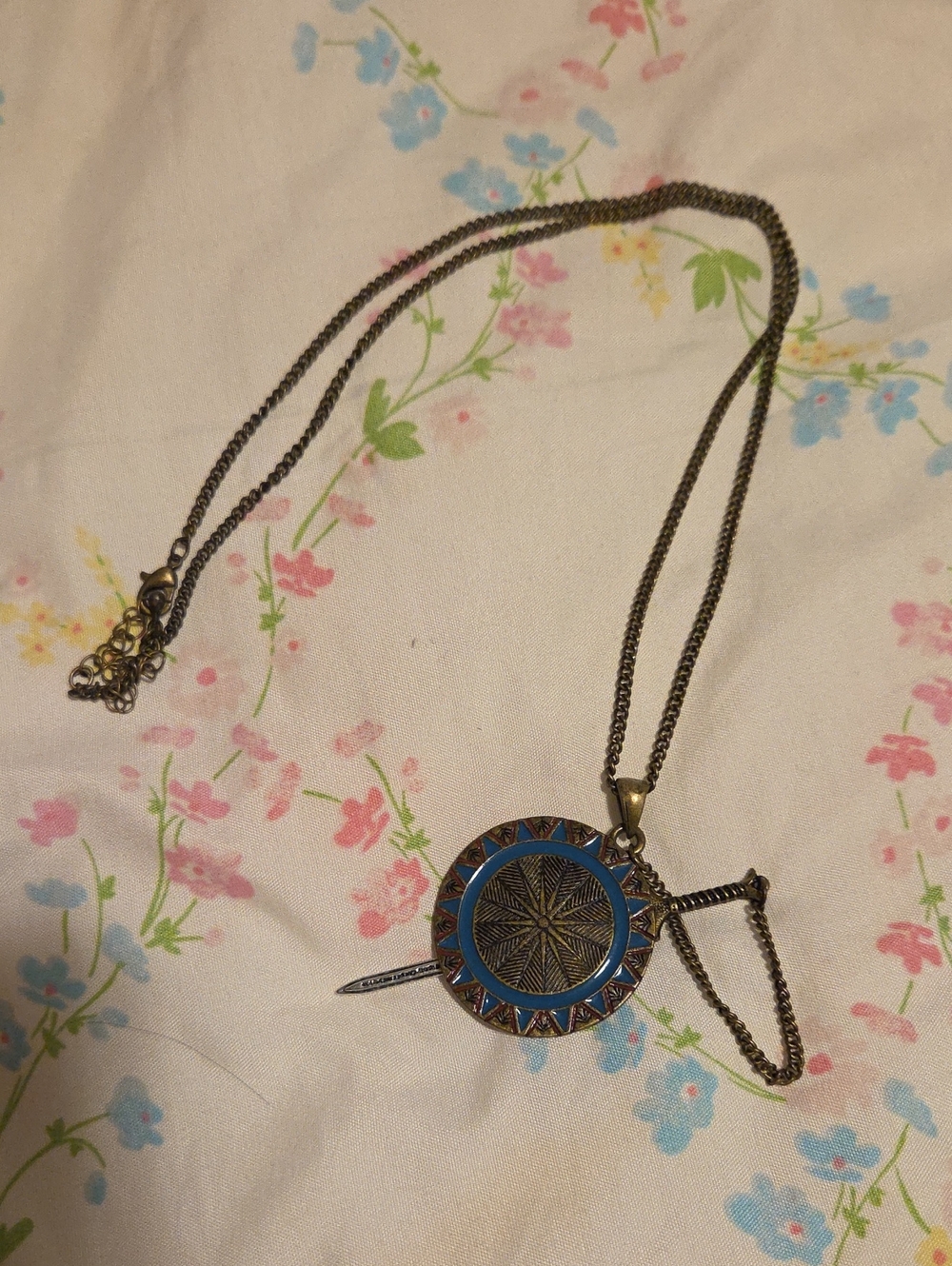 Bronze Wonder Woman Necklace with Blue Enamel